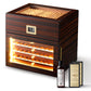 Complete tiered cigar humidor set, including cigars, humidification solution, and crystal gel humidifiers, perfect gift for cigar enthusiasts.