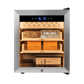 Stainless steel electric cigar humidor with digital climate control, Spanish cedar shelves, and 300-cigar capacity for premium storage.