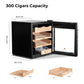300-cigar capacity electric humidor with dimensions 18.7x16.9x20.4 inches, featuring removable cedar drawers and trays.