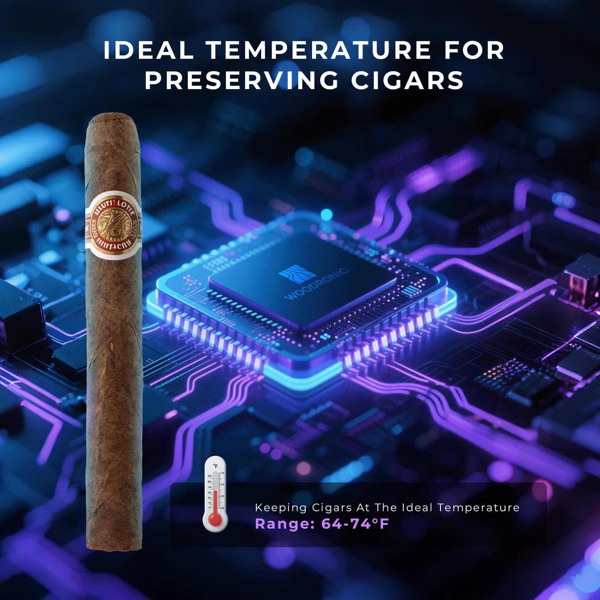 Electronic cigar cabinet with 64-74°F temperature control
