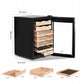 500-cigar capacity electric humidor with dimensions 20.5x17.7x28.9 inches, featuring removable cedar drawers and trays.
