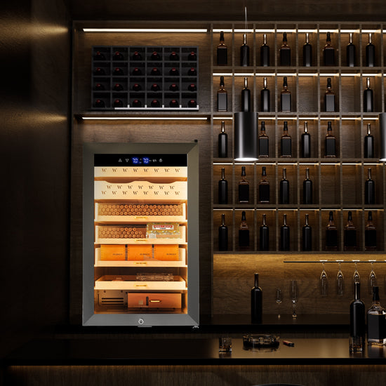 500 cigar electronic humidor cabinet in a home bar