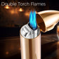 Powerful double blue torch flame for quick, even cigar lighting, ideal for outdoor use and precise ignition.
