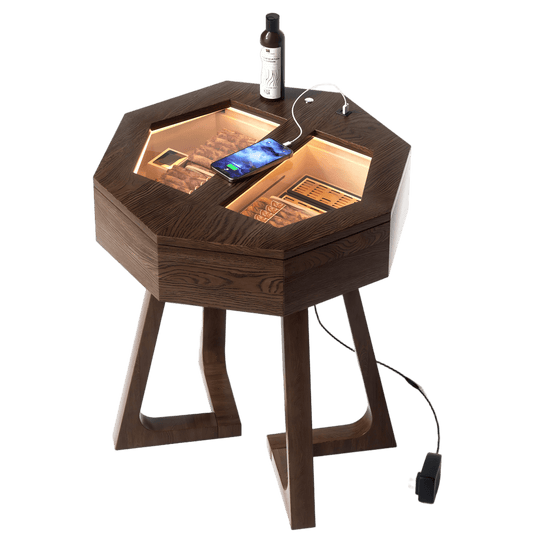 Woodronic Luxury Solid Wood Cigar End Table: Side Cabinet with Integrated Humidity Control & Large Storage Capacity