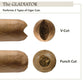 Infographic titled The Gladiator showing two cigar cap cutting styles: clean V-cut and neat 8mm punch cut, side-by-side tobacco end comparison for cigar tool buyers.