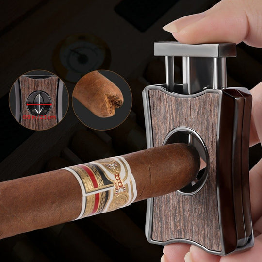 WA-5075 | Woodronic Luxury 3-in-1 V-Cut Cigar Cutter, Punch & Cigar Stand