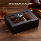 20-25 cigar capacity humidor with dimensions 9x6.4x2.9 inches, featuring a removable divider for organized storage.