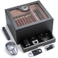 Complete humidor set with all accessories, showcasing organized cigar storage and essential tools for cigar enthusiasts.