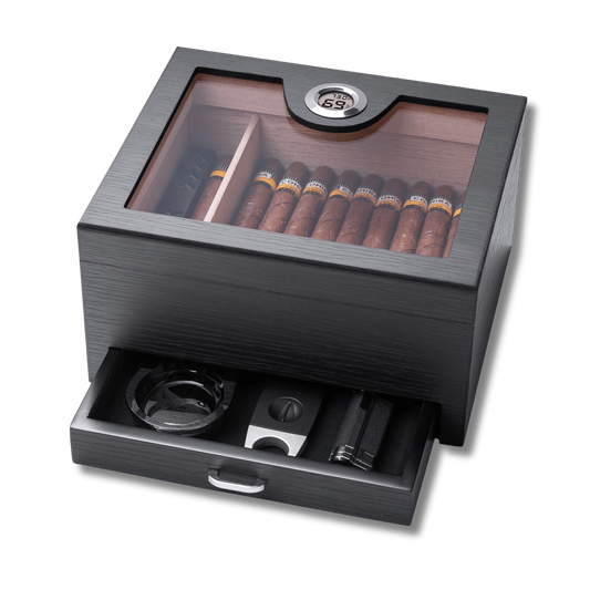 Woodronic Desktop Cigar Humidor with Accessories | 50 Cigar Set