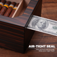 Air-tight seal demonstration: non-porous design prevents leaks, maintaining optimal humidity to keep cigars fresh.