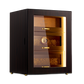 Glossy ebony wood 3-drawer cigar humidor with LED lighting, digital hygrometer, and glass door, ideal for premium cigar storage.