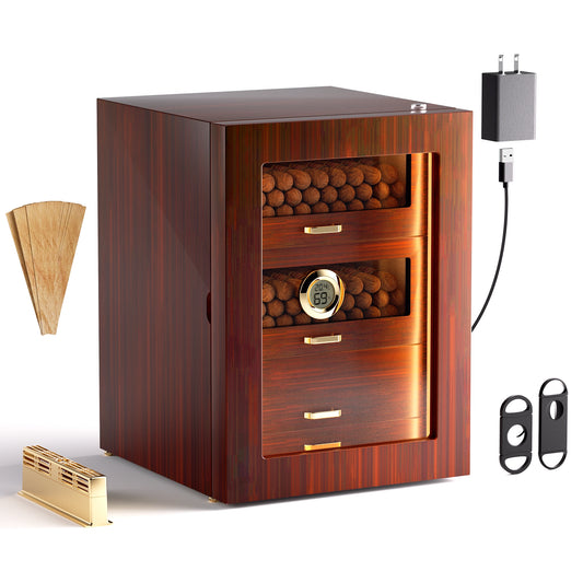 Woodronic Desktop LED Cigar Humidor Cabinet for 100-150 Cigars