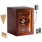 Glossy ebony wood cigar humidor cabinet with 100-150 cigar capacity, including accessories (cutter, humidifier, USB charger) and LED lighting.