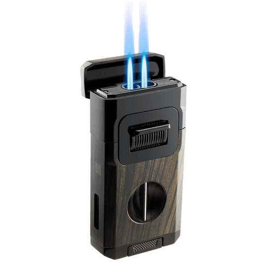 Woodronic Luxury Cigar Lighter with Built-in Cutter & Cigar Rest | Dual Jet Flame (Butane gas not included)
