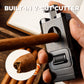 Built-in V-cut cutter demonstration: cleanly slices cigar caps for smooth draws, no extra tools needed.