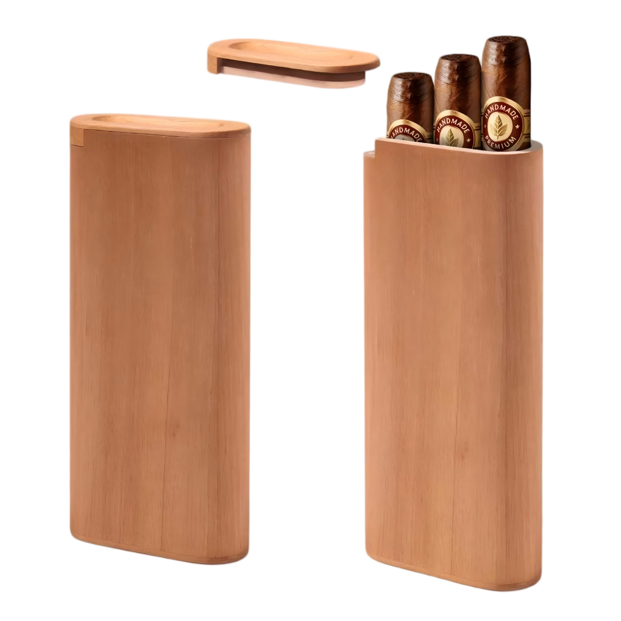 Spanish Cedar Travel Cigar Case for 3 Cigars with Magnetic Slide Lid