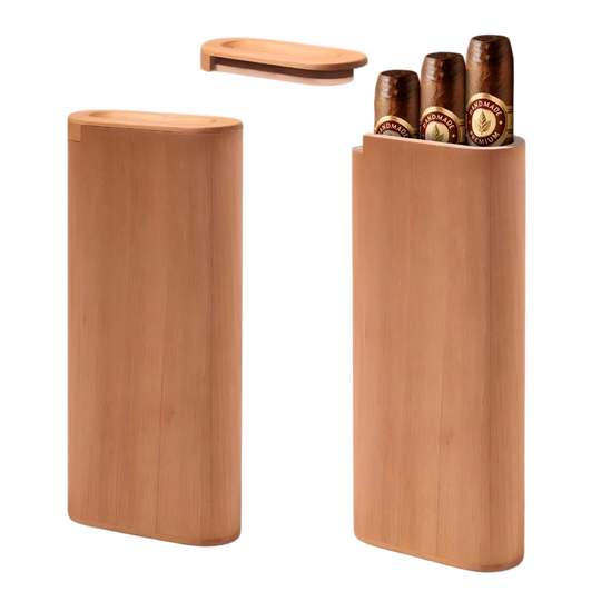 Spanish Cedar Travel Cigar Case for 3 Cigars with Magnetic Slide Lid