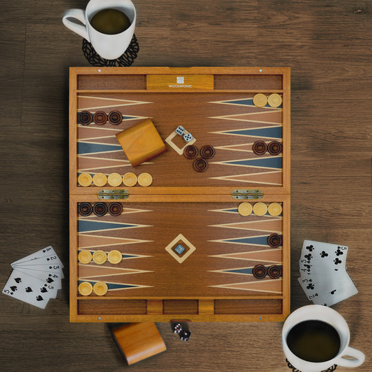 A5047 Backgammon Set, Chip Carved with Multiple Wood Veneers