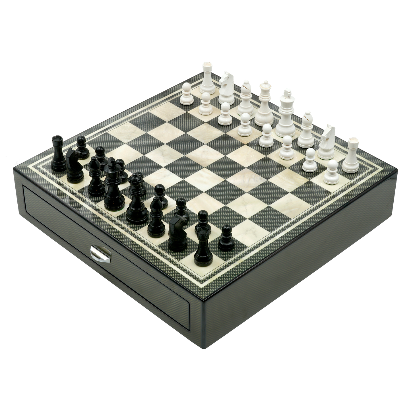 A5048 Chess Set with Chessmen, Glossy Carbon Fiber