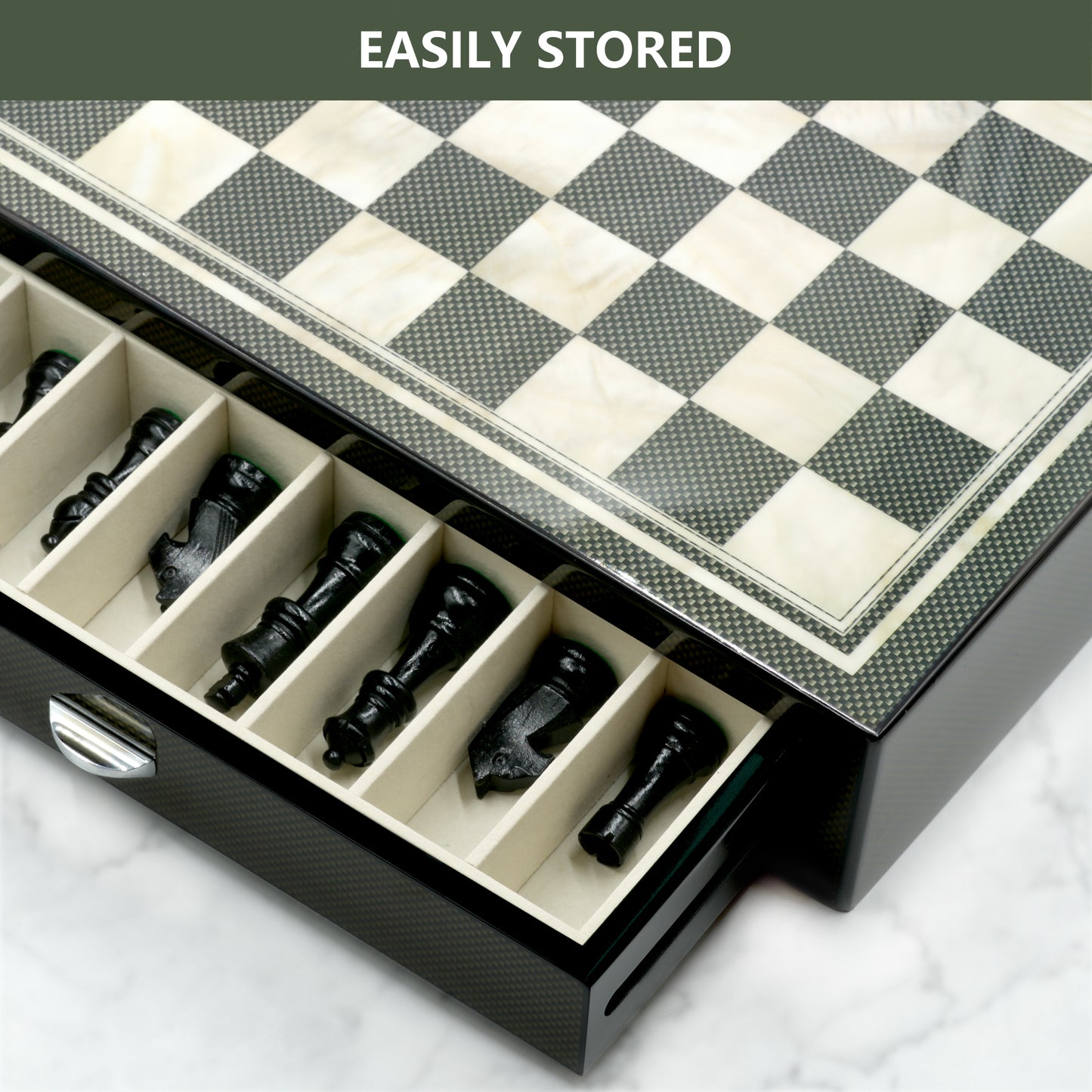 A5048 Chess Set with Chessmen, Glossy Carbon Fiber