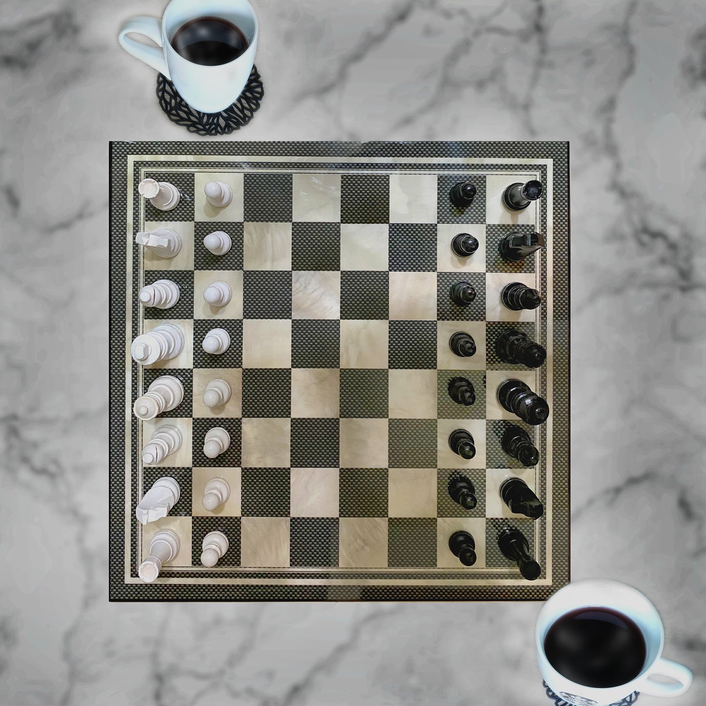 A5048 Chess Set with Chessmen, Glossy Carbon Fiber