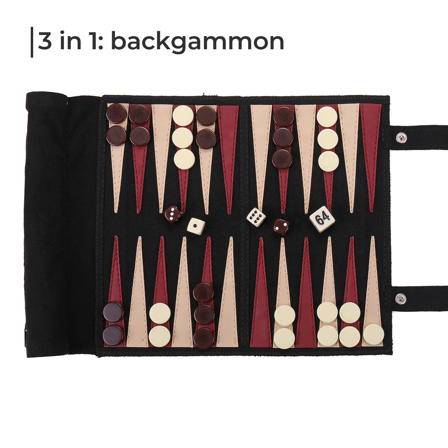 A5039BK Backgammon Chess Checkers Set,  PU Leather