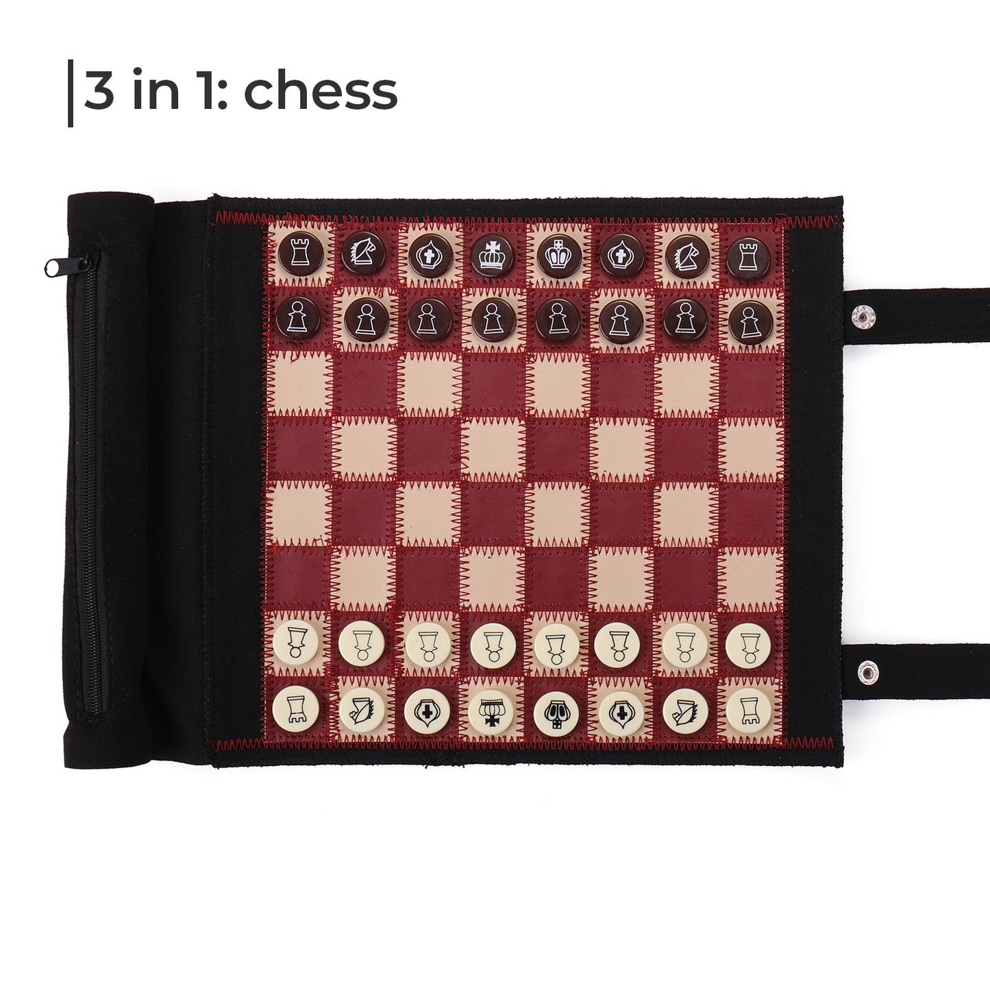A5039BK Backgammon Chess Checkers Set,  PU Leather